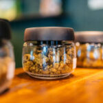 Herbal cannabis (marijuana) in a jar in a cannabis shop in Thailand.