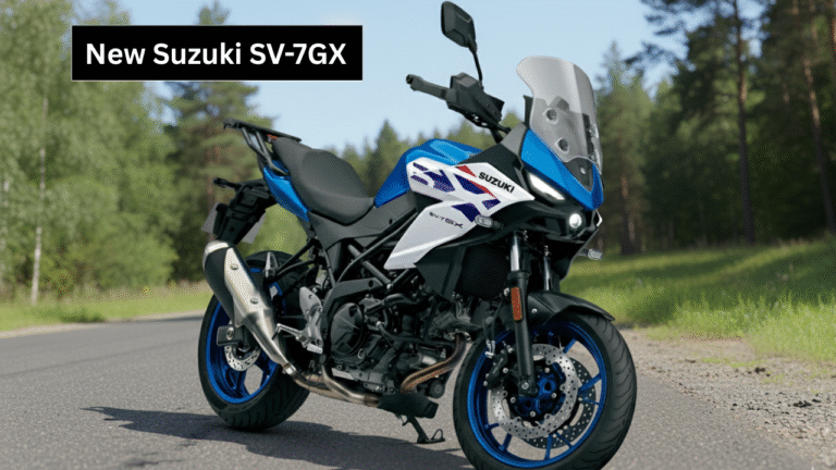 new suzuki sv-7gx crossover motorcycle on display