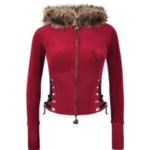 REBEL Faux Fur Velour Zip Hoodie Dark Red