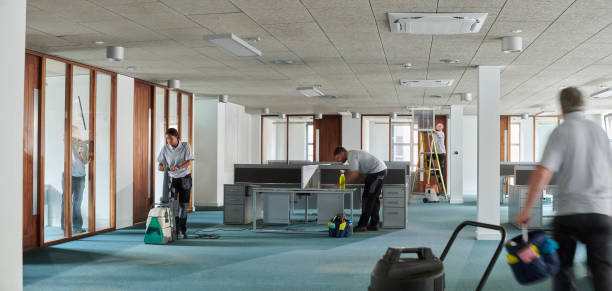 happy cleaning team