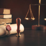 Notary's public pen and stamp on testament and last will. Notary public tools