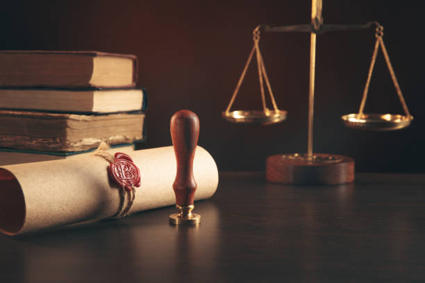 Notary's public pen and stamp on testament and last will. Notary public tools