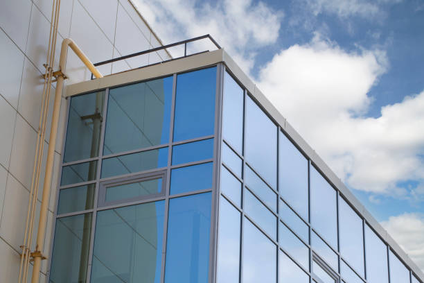 Tinting of office building windows.Exterior of a tinted building