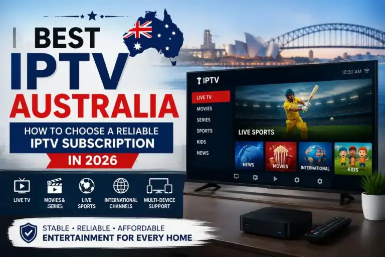 Australian family using IPTV Australia on a Smart TV during modern home entertainment