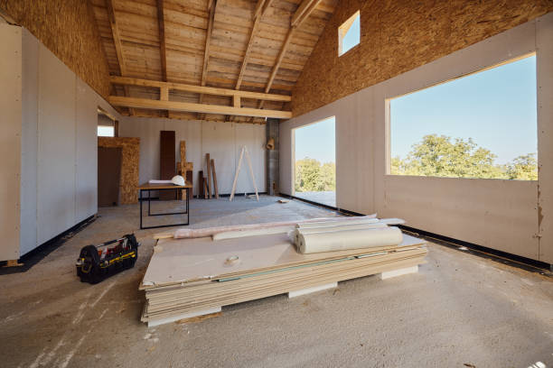 Inside of a construction site without people.